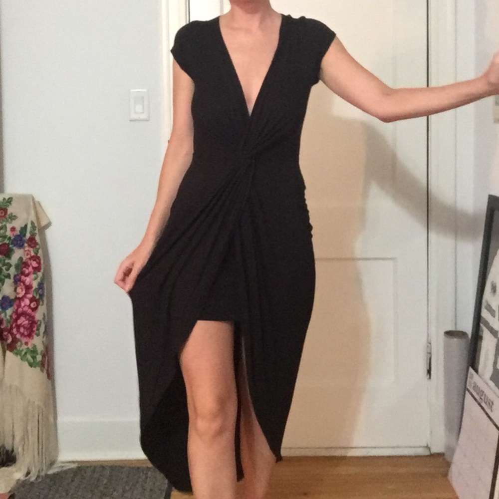 Black twist Dress S M midi maxi high low